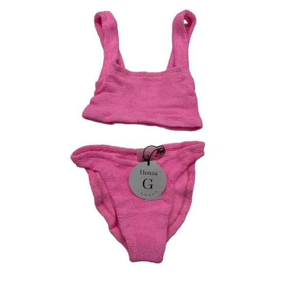 Hunza G Xandra Bikini Square Neck Two Piece Set Bubblegum Pink - Picture 2 of 5
